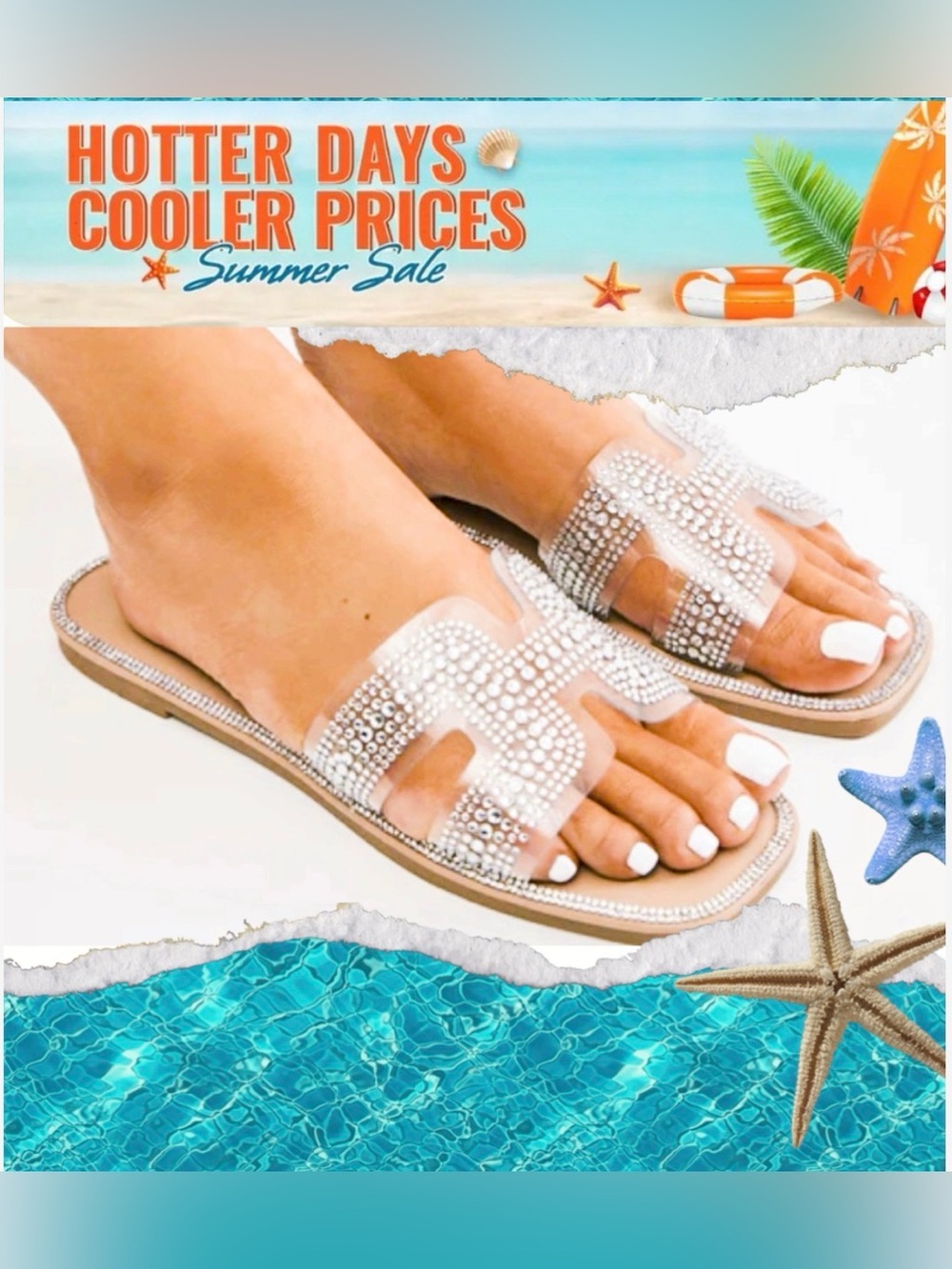 NWT 💎Rhinestone Embellished H Sandals Slip-On